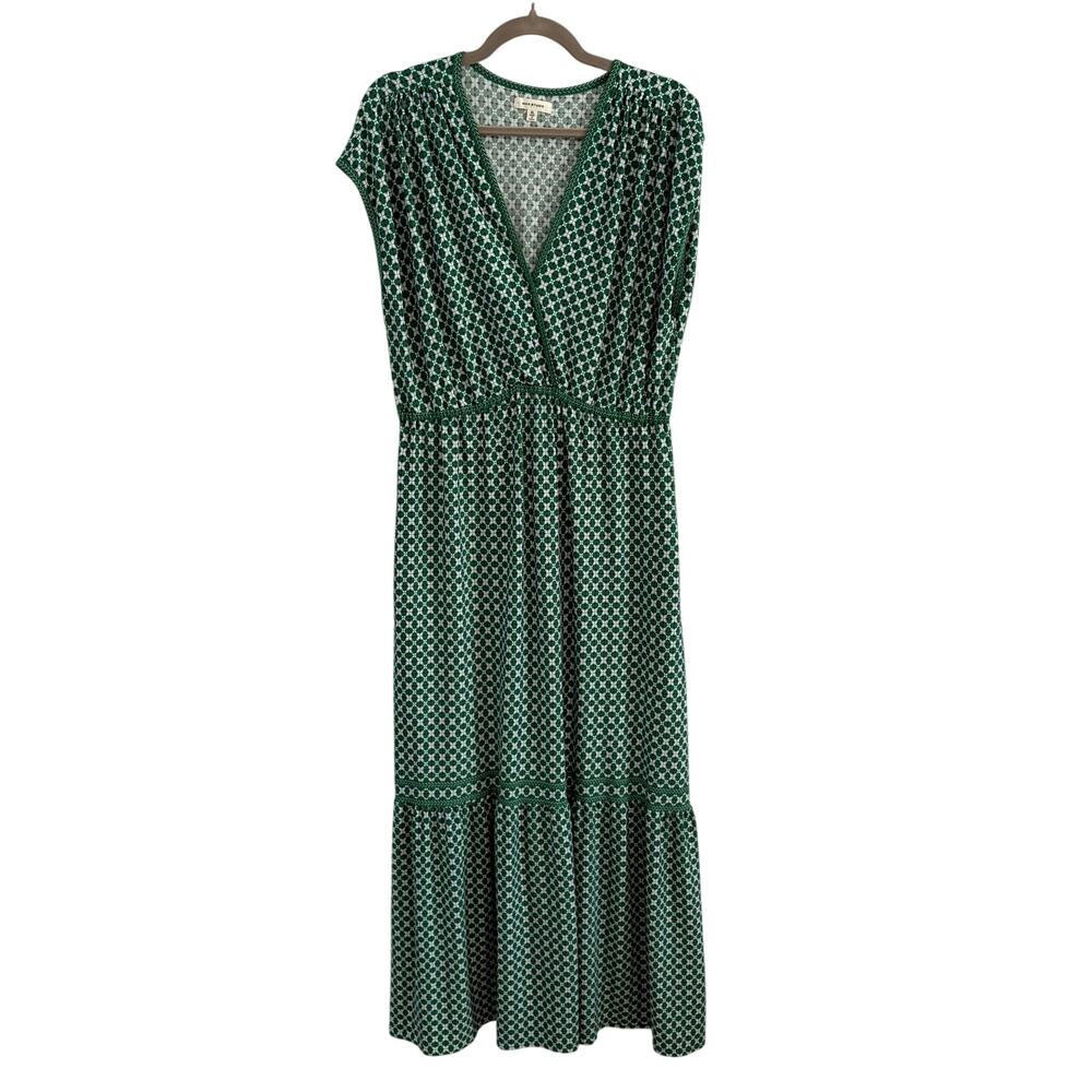 Max Studio Green Short Sleeve V-Neck Maxi Dress Women's Size XL